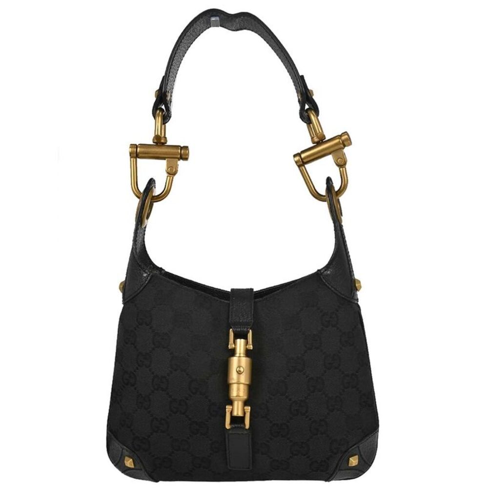 Gucci Piston Lock Jackie Hobo Gg Canvas Black Canvas Shoulder Bag Bag